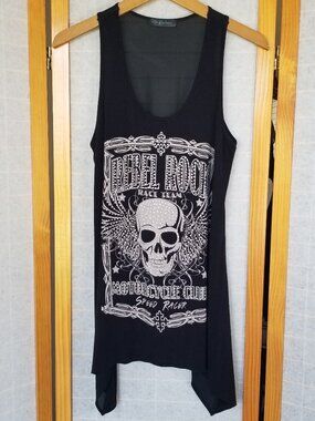 Vocal Black Biker Tank Top Crystal Skull Sz Medium Voice of California USA Made